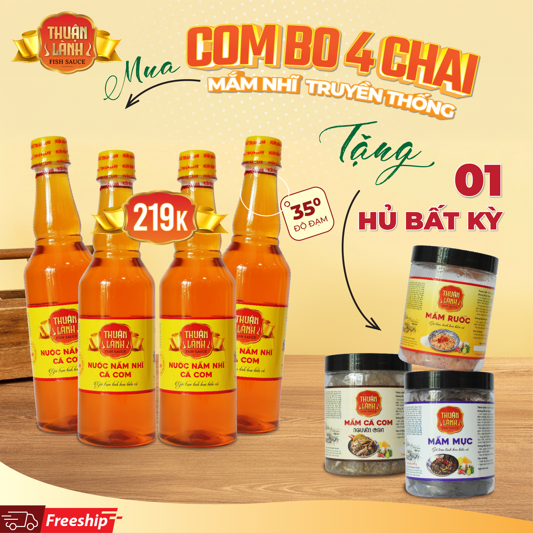 Combo 4 Chai Nước Mắm Thuận Lành 35°N – Cá Cơm Muối Biển